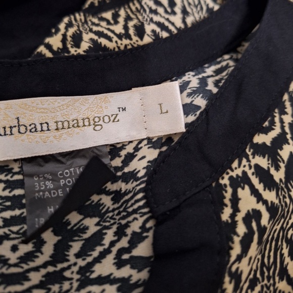 Urban Mangoz Black Tan Geometric Print 3/4 Sleeve Boho Retro Tunic Top Size L - Picture 10 of 12